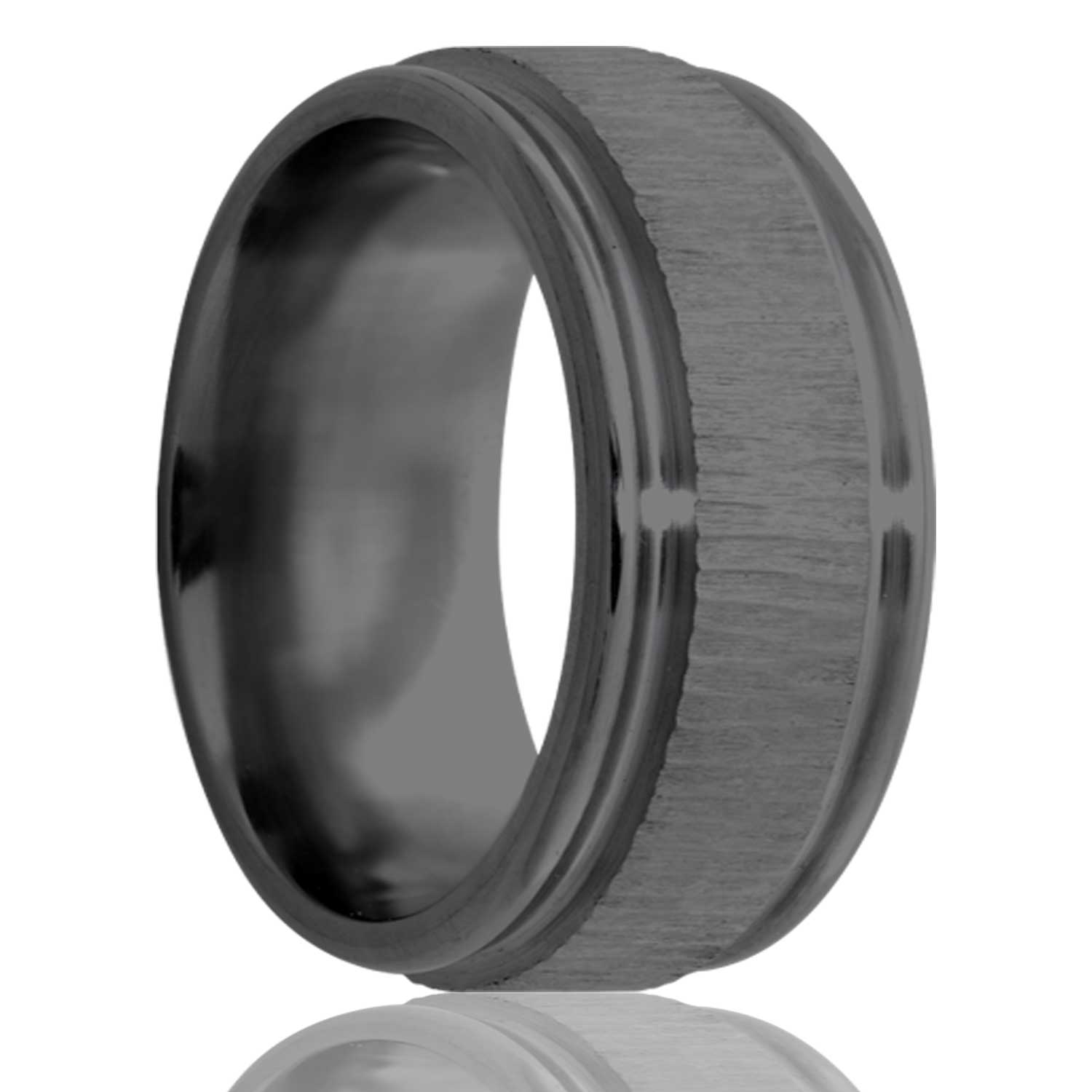 Rigid Double Grooved Edge Black Zirconium Ring mens wedding band